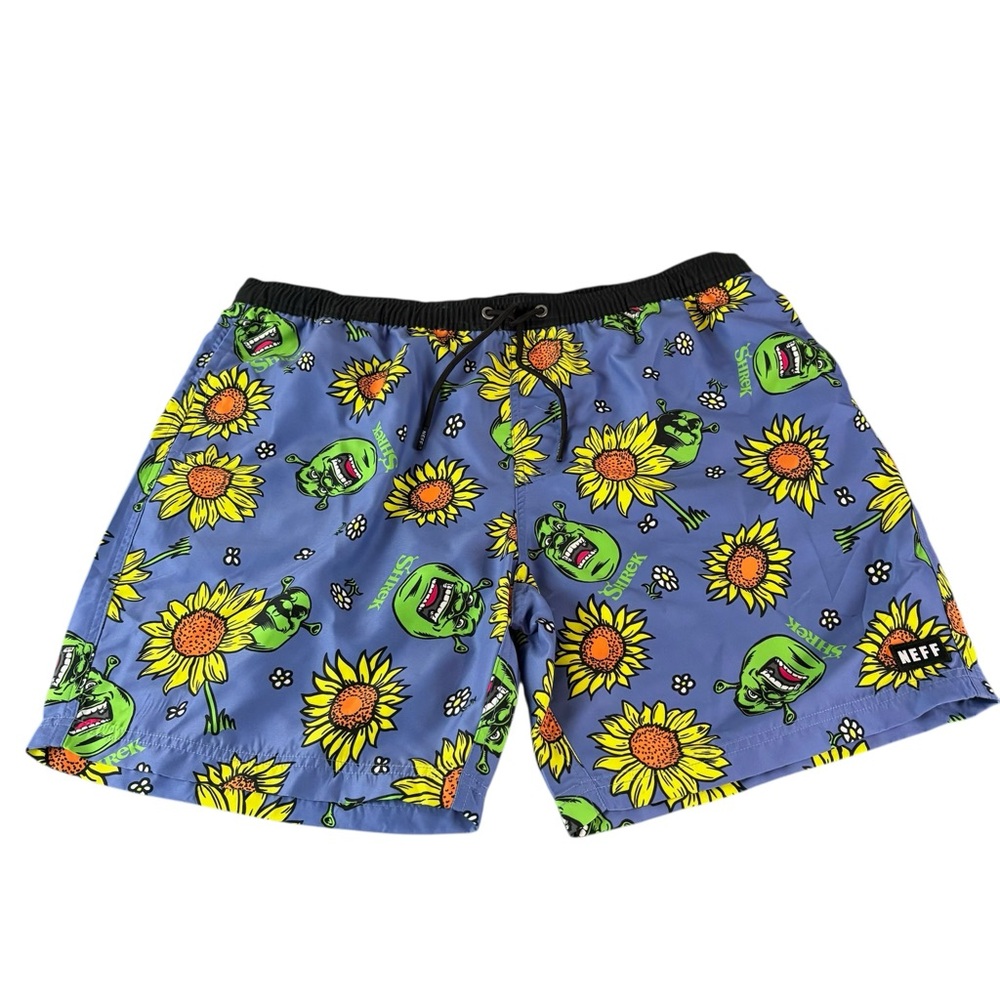 New Neff Shrek Cartoon Swim / Shorts Mens 2XL Blue Flower Field (37